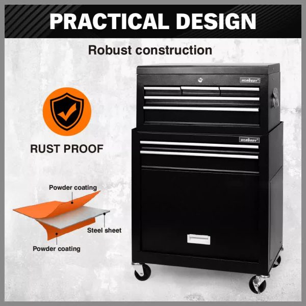 7-Drawer Tool Box Chest Cabinet Trolley – Heavy Duty Toolbox Garage Storage with Lockable Wheels