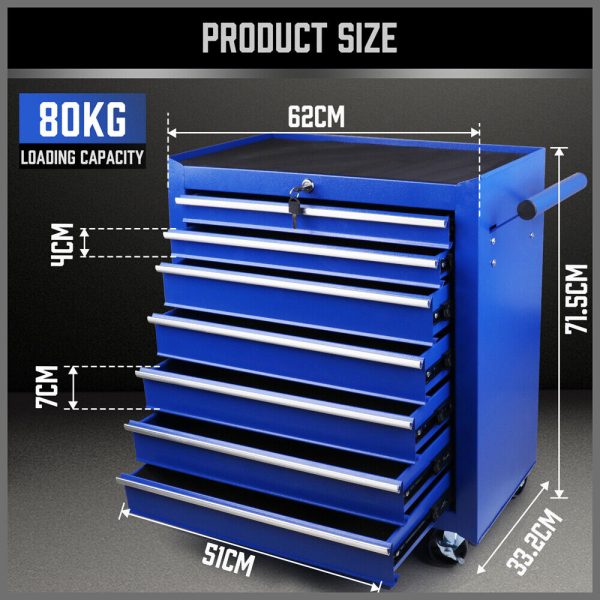 7-Drawer Drawer Tool Box Trolley Cabinet – Blue or Black Heavy Duty Tool Chest Garage Storage Cart Organizer