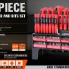 100Pc Screwdriver Set Ratchet Handle Socket Slot Pozi Hex Star Square Bits Rack