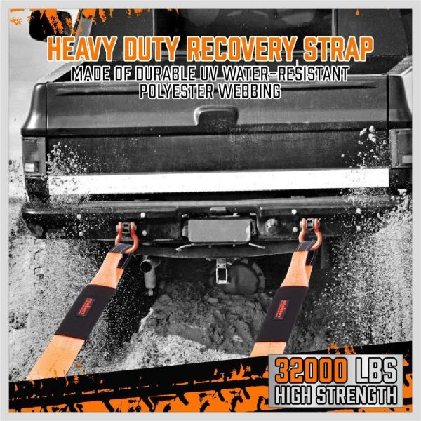 Heavy Duty 9.1M Recovery Tow Straps Snatch Kit – 32,000 LBS Break Strength with D-Ring Shackles for Off-Roading Recovery and Hauling