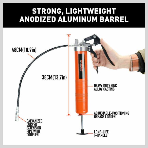 18” Manual Pistol Grip Grease Gun Flow Pressure 4500PSI Flexi Hose & Coupler