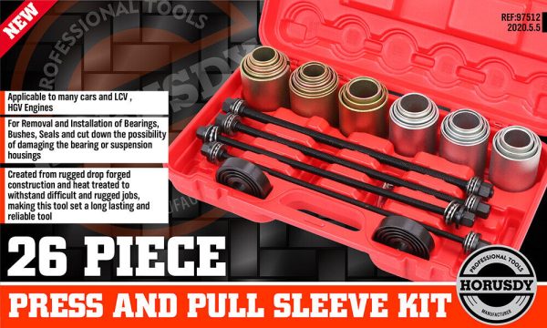 26Pc Universal Press & Pull Sleeve Kit Bush Bearing Remove LCV HGV Engines Tools