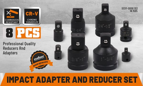 8Pc Impact Socket Reducer Set Heavy Duty Adaptor For Ratchet Wrench With Case