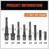 8Pc Drill Socket Adapter Set Impact Nut Driver Hex Extension Bits 1/4″ 3/8″ 1/2″