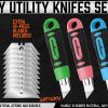 4Pc Box Cutter Snap Off Utility Knife Retractable Grip Handle 10x Spare Blades