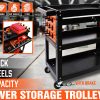 3-Tier Drawer Tool Storage Trolley Workshop Cart Steel Chest w/t Pegboard Hooks