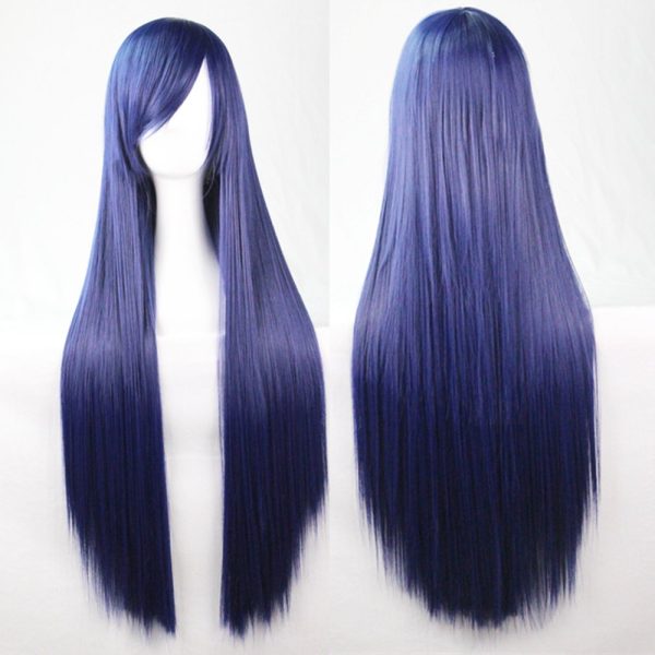 New 80cm Straight Sleek Long Full Hair Wigs w Side Bangs Cosplay Costume Womens – Dark Blue