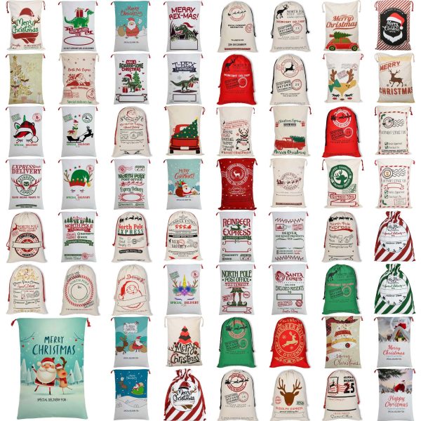 50x70cm Canvas Hessian Christmas Santa Sack Xmas Stocking Reindeer Kids Gift Bag, Cream – Express Delivery (2)