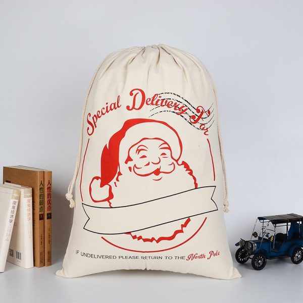 50x70cm Canvas Hessian Christmas Santa Sack Xmas Stocking Reindeer Kids Gift Bag, Cream – Special Delivery For