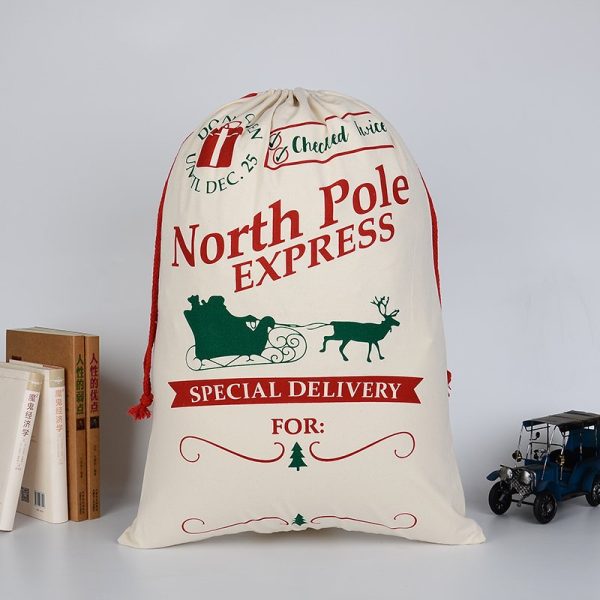 50x70cm Canvas Hessian Christmas Santa Sack Xmas Stocking Reindeer Kids Gift Bag, Cream – North Pole Express