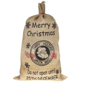 50x70cm Canvas Hessian Christmas Santa Sack Xmas Stocking Reindeer Kids Gift Bag, 50x80cm Hessian - Merry Christmas