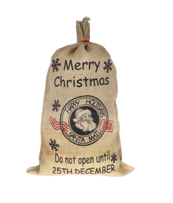 50x70cm Canvas Hessian Christmas Santa Sack Xmas Stocking Reindeer Kids Gift Bag, 50x80cm Hessian – Merry Christmas