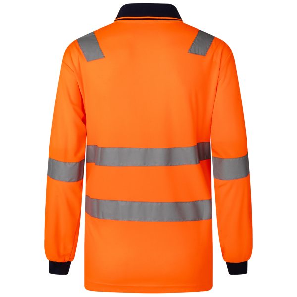 HI VIS Long Sleeve Workwear Shirt w Reflective Tape Cool Dry Safety Polo 2 Tone, Fluoro Orange / Navy – XL