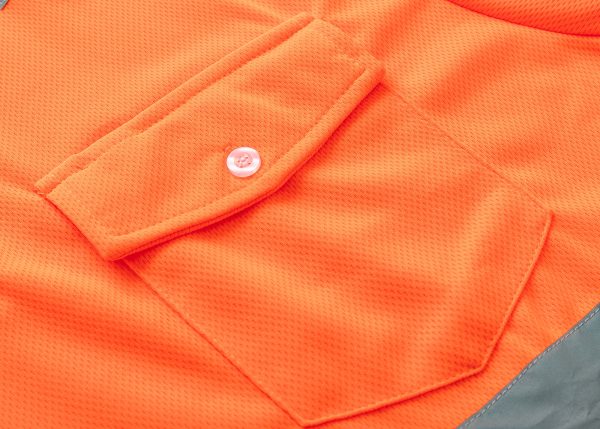 HI VIS Long Sleeve Workwear Shirt w Reflective Tape Cool Dry Safety Polo 2 Tone, Fluoro Orange / Navy – XL