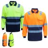 HI VIS Long Sleeve Workwear Shirt w Reflective Tape Cool Dry Safety Polo 2 Tone, Fluoro Orange / Navy – XL