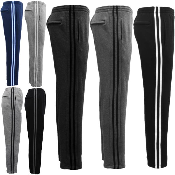 Men’s Fleece Casual Sports Track Pants w Zip Pocket Striped Sweat Trousers S-6XL, Navy – S