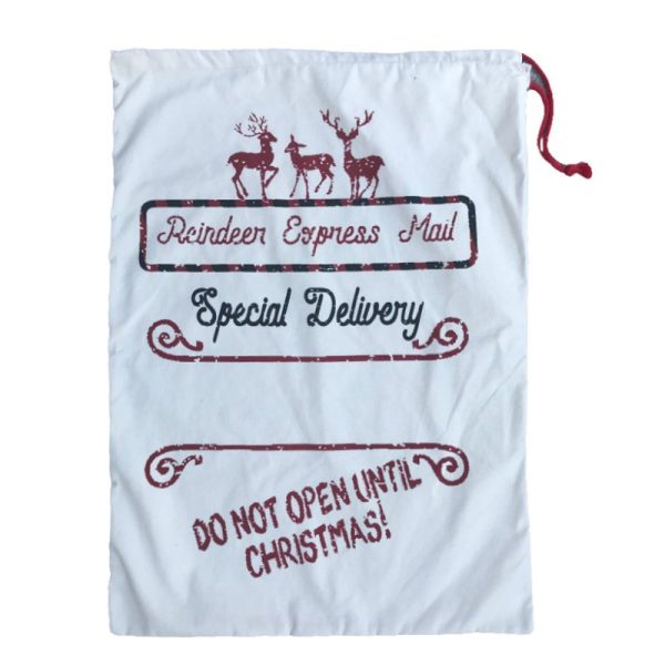 50x70cm Canvas Hessian Christmas Santa Sack Xmas Stocking Reindeer Kids Gift Bag, Cream – Reindeer Express Mail