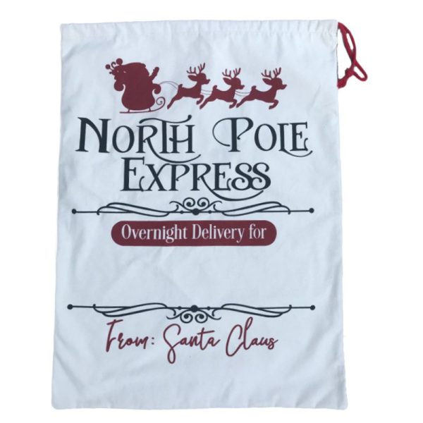 50x70cm Canvas Hessian Christmas Santa Sack Xmas Stocking Reindeer Kids Gift Bag, Cream – North Pole Express (2)