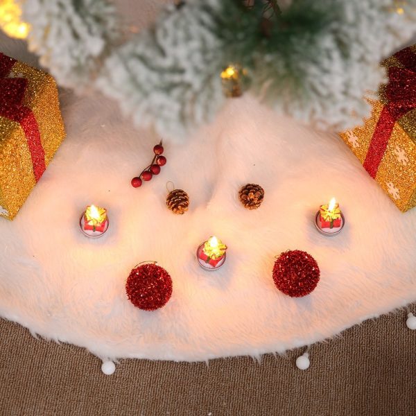 60/78/90/122cm Christmas Snow Plush Tree Skirt Xmas Base Floor Mat Cover Decor, 78cm (30.7″)