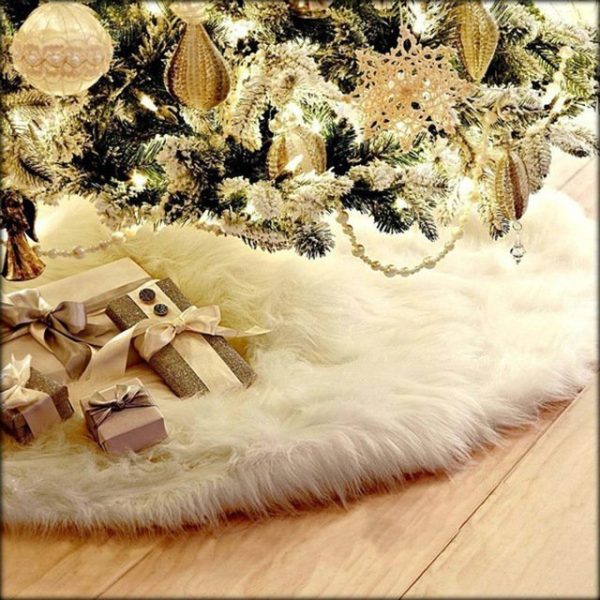 60/78/90/122cm Christmas Snow Plush Tree Skirt Xmas Base Floor Mat Cover Decor, 122cm (48″)