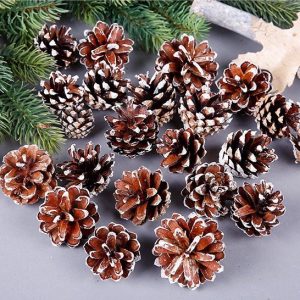 18 Christmas Natural Pine Cones Xmas Tree Hanging Home Decoration Ornament Gifts, 18x Natural w Snow Covered Pinecones