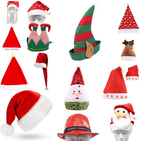 Christmas Unisex Adults Kids Novelty Hat Xmas Party Cap Santa Costume Dress Up, Santa Hat w Snowflakes