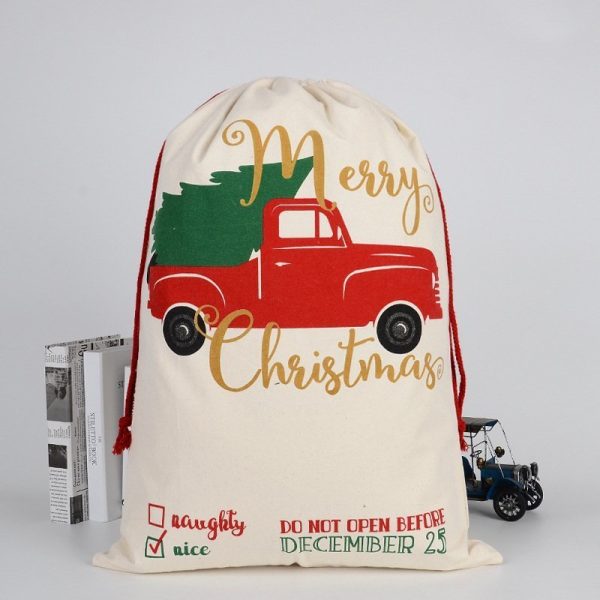 50x70cm Canvas Hessian Christmas Santa Sack Xmas Stocking Reindeer Kids Gift Bag, Cream – Tree In Truck