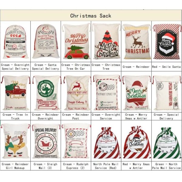 Large Christmas XMAS Hessian Santa Sack Stocking Bag Reindeer Children Gifts Bag, Cream – Christmas Tree