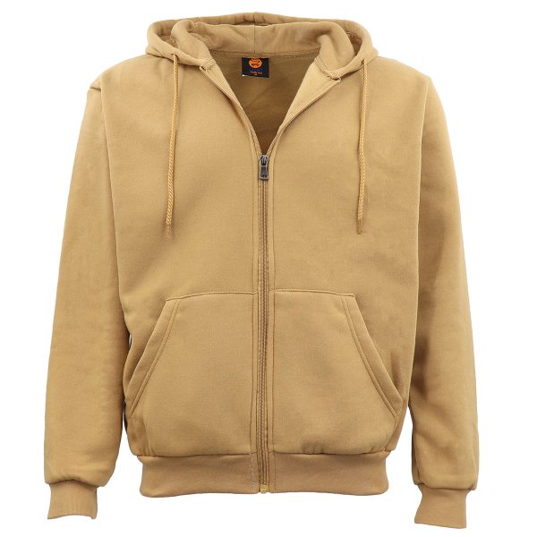 Adult Unisex Zip Plain Fleece Hoodie Hooded Jacket Mens Sweatshirt Jumper XS-8XL, Tan – S