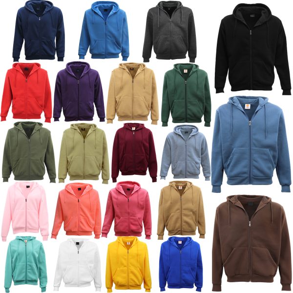 Adult Unisex Zip Plain Fleece Hoodie Hooded Jacket Mens Sweatshirt Jumper XS-8XL, Tan – S