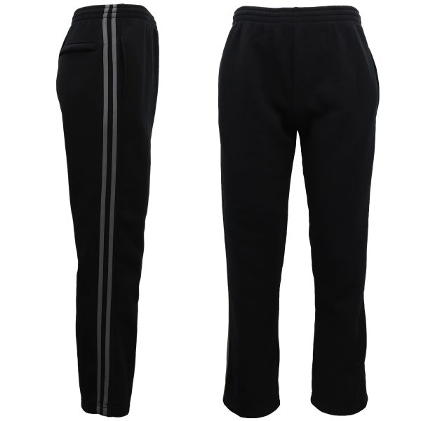 Men’s Fleece Casual Sports Track Pants w Zip Pocket Striped Sweat Trousers S-6XL, Black w Grey Stripes – S