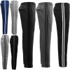 Men’s Fleece Casual Sports Track Pants w Zip Pocket Striped Sweat Trousers S-6XL, Charcoal w Black Stripes – M