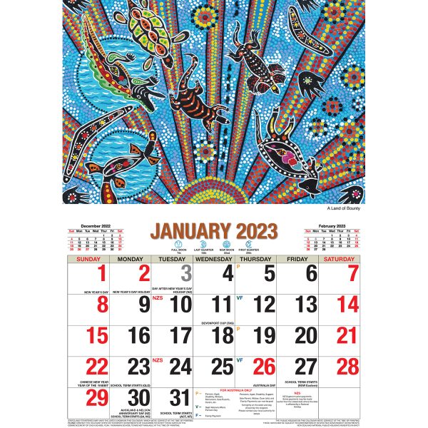 The Dreamtime – 2023 Rectangle Wall Calendar 16 Months Planner New Year Gift