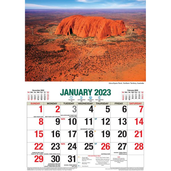 Destinations â€“ 2023 Rectangle Wall Calendar 16 Months Planner New Year Gift