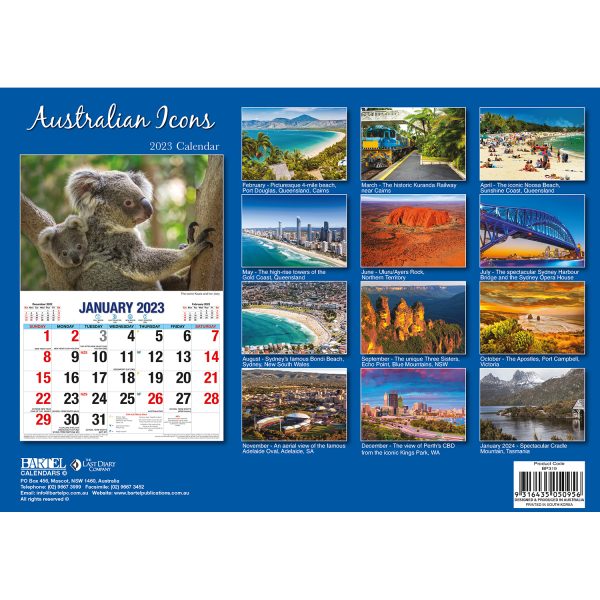 Australian Icons â€“ 2023 Rectangle Wall Calendar 16 Months Planner New Year Gift