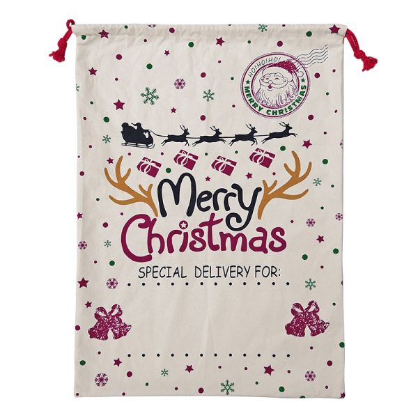 Large Christmas XMAS Hessian Santa Sack Stocking Bag Reindeer Children Gifts Bag, Cream – Snowflakes Reindeer