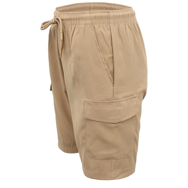 Men’s Cargo Shorts 4 Pockets Cascual Work Trousers Active Pants Elastic Waist, Khaki – M