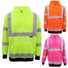 HI VIS Hooded Safety Jumper Hoodie Sweatshirt Tradie Workwear Fleece Jacket Coat, Fluro Yellow – XS