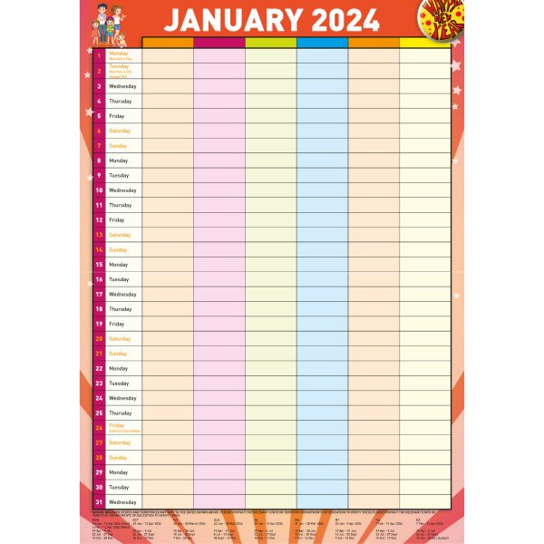 Family Organiser – 2024 Rectangle Wall Calendar 13 Months Planner Home Schedule