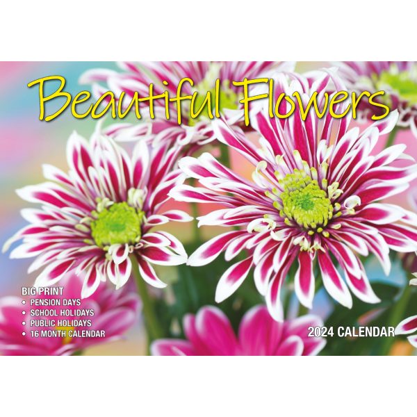 Beautiful Flowers – 2024 Rectangle Wall Calendar 16 Months Floral Art Home Decor