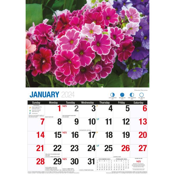 Beautiful Flowers – 2024 Rectangle Wall Calendar 16 Months Floral Art Home Decor