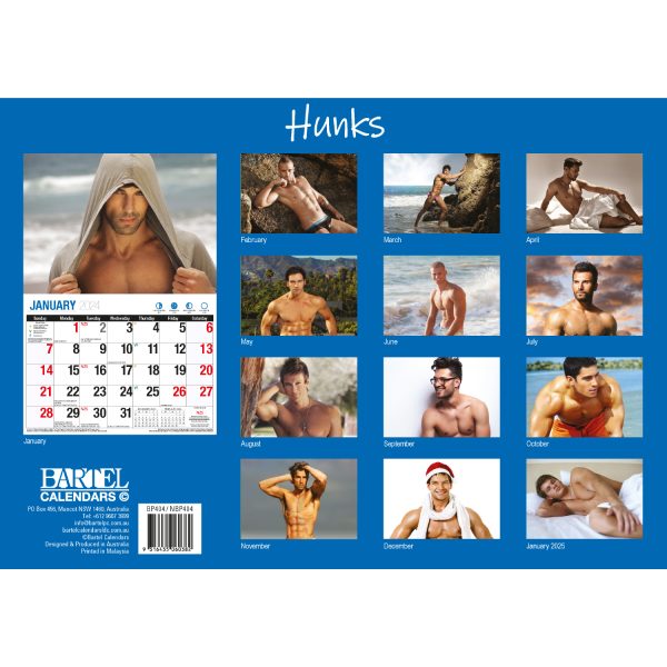 Hunks – 2024 Rectangle Wall Calendar 16 Months Planner Handsome Men Photos Gift