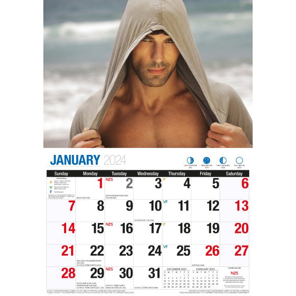 Hunks – 2024 Rectangle Wall Calendar 16 Months Planner Handsome Men Photos Gift