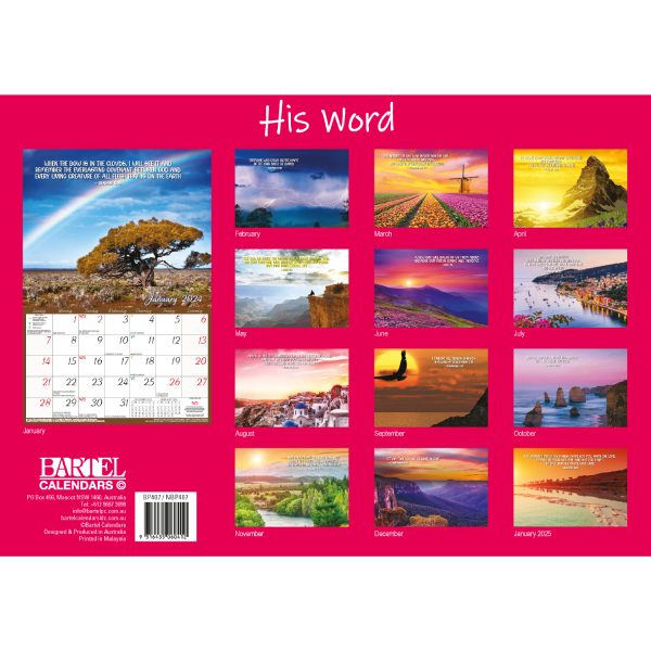 His Word – 2024 Rectangle Wall Calendar 16 Months Inspirational Bible Verses