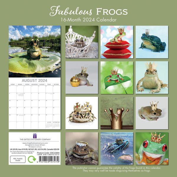 Fabulous Frogs – 2024 Square Wall Calendar Pets Animals 16 Month Premium Planner