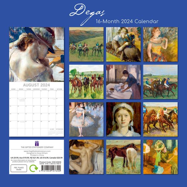 Degas – 2024 Square Wall Calendar 16 Months Arts Planner Christmas New Year Gift