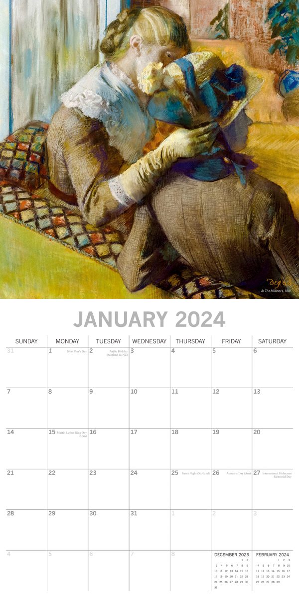 Degas – 2024 Square Wall Calendar 16 Months Arts Planner Christmas New Year Gift