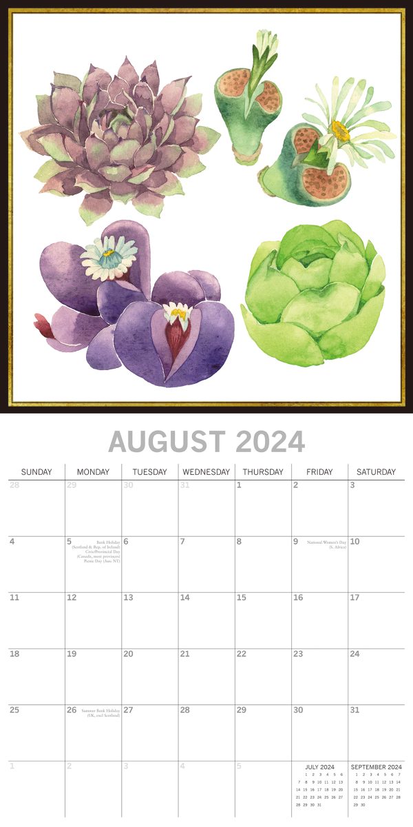 Succulents – 2024 Square Wall Calendar 16 Months Arts Planner Xmas New Year Gift