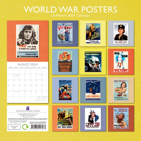 World War Posters 2024 Square Wall Calendar 16 Months Arts Planner New Year Gift