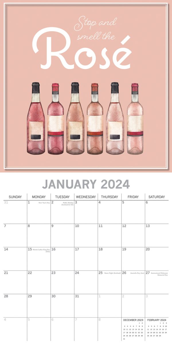 Rose – 2024 Square Wall Calendar 16 Month Food Planner Wine Beer Planner Gift